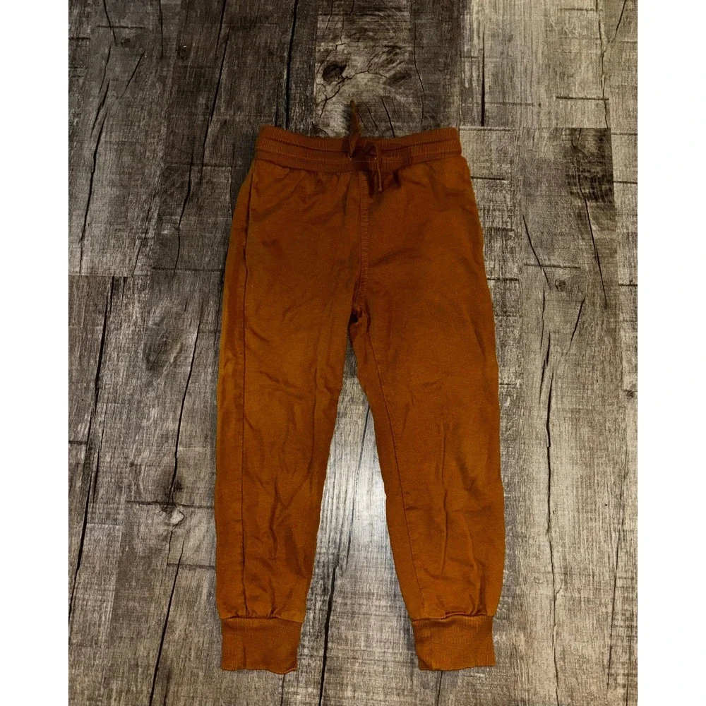 HM Kids Rust Brown Cotton Joggers Pants Size 5T Drawstring Elastic Waist